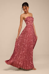 Elysium Rusty Rose Floral Burnout Strapless Maxi Dress
