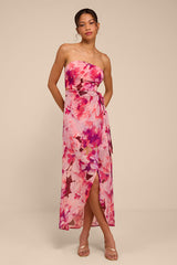 Shelby Pink Multi Floral Wrap Midi Dress