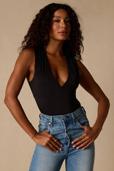 Emerson Black Slinky Knit Cross-Back Bodysuit