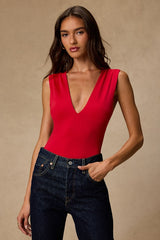 Emerson Red Slinky Knit Cross-Back Bodysuit