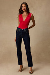Emerson Red Slinky Knit Cross-Back Bodysuit