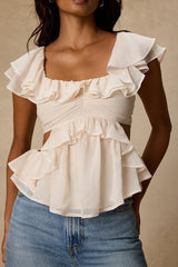 Lilo Ivory Ruffled Cutout Top