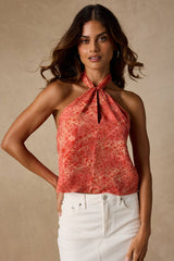Saniya Coral Floral Jacquard Halter Top