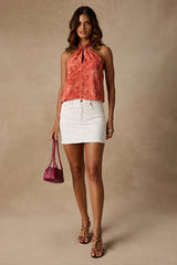 Saniya Coral Floral Jacquard Halter Top