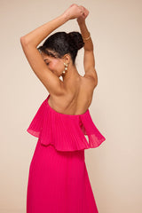 Arietta Hot Pink Pleated Strapless Maxi Dress