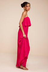 Arietta Hot Pink Pleated Strapless Maxi Dress