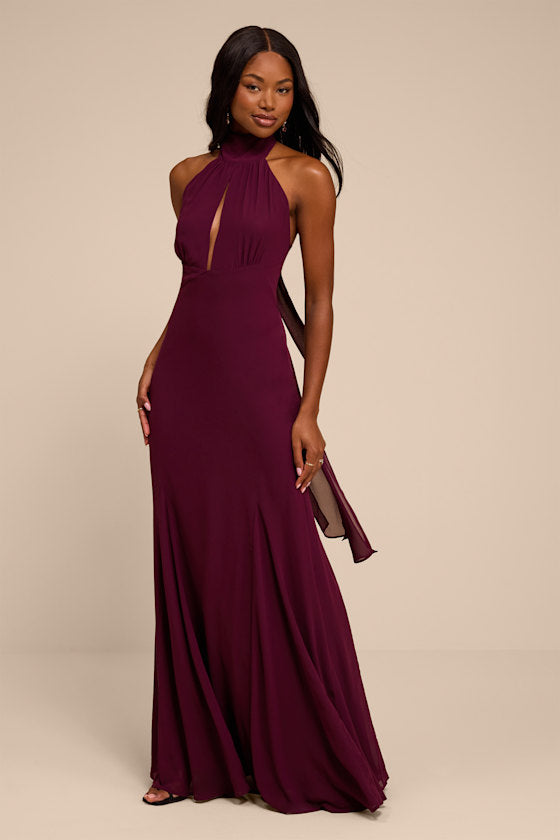 Miselle Plum Mock Neck Maxi Dress