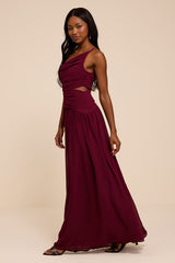Marcela Plum Ruched One-Shoulder Maxi Dress