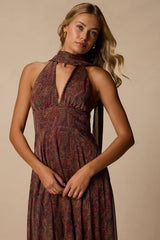 Kylinda Rust Multi Paisley Midi Dress and Scarf Set