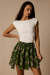 Rylan Dark Green Floral Skater Mini Skirt