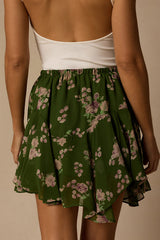 Rylan Dark Green Floral Skater Mini Skirt