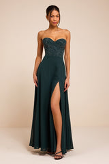 Remember This Moment Emerald Rhinestone Strapless Maxi Dress