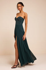 Remember This Moment Emerald Rhinestone Strapless Maxi Dress