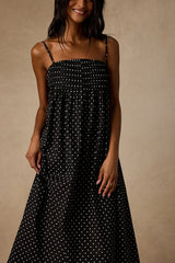 Sam Black Polka Dot Pleated Shift Midi Dress