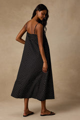 Sam Black Polka Dot Pleated Shift Midi Dress