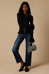 Arlinda Black Knit Textured Cardigan Sweater Top