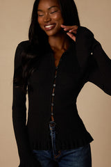 Arlinda Black Knit Textured Cardigan Sweater Top