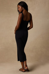 Clairo Black Ribbed Knit Cutout Midi Dress