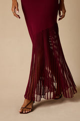 Empression Burgundy Asymmetrical Pleated Midi Dress