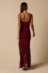 Empression Burgundy Asymmetrical Pleated Midi Dress