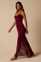 Empression Burgundy Asymmetrical Pleated Midi Dress