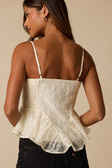 Pauleena Ivory Embroidered Peplum Top