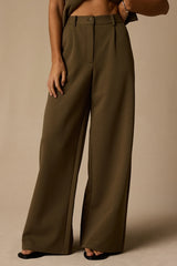 Greta Olive High-Rise Wide-Leg Trousers