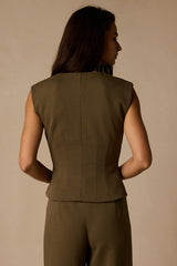 Greta Olive Button-Up Vest Top