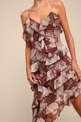 Sinclair Brown Floral Ruffled Midi Dress