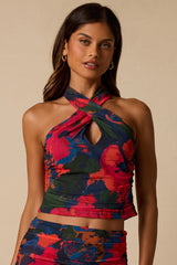 Kasia Navy Multi Mesh Halter Crop Top