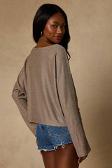 Braylin Taupe Lurex Knit Dolman Sleeve Top