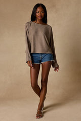Braylin Taupe Lurex Knit Dolman Sleeve Top