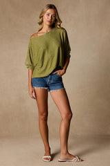Braylin Green Lurex Knit Dolman Sleeve Top