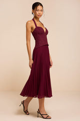 Baylin Burgundy Lace Bustier Midi Dress