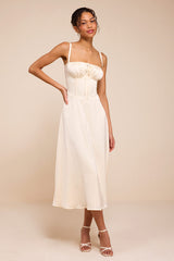 Adlynn Ivory Striped Satin Bustier Midi Dress