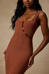Clairo Light Brown Ribbed Knit Cutout Midi Dress