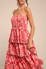 Lou Pink Multi Floral Tiered Midi Dress