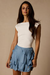 Lois Light Blue Lurex Ruffled Mini Skirt