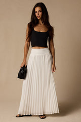 Liada Ivory Pleated High-Waisted Maxi Skirt