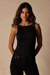 Giovanna Black Jersey Knit Bow Tank Top