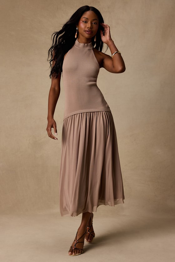 Drusilla Taupe Drop Waist Midi Dress
