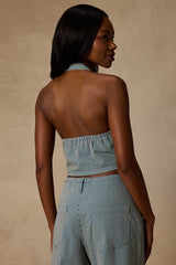 Ruby Striped Cotton Halter Crop Top