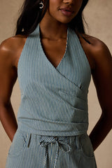 Ruby Striped Cotton Halter Crop Top