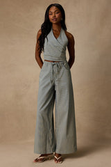 Ruby Blue Striped Cotton Wide-Leg Pants