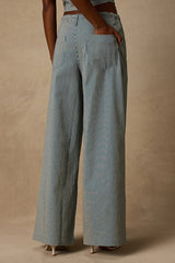 Ruby Blue Striped Cotton Wide-Leg Pants