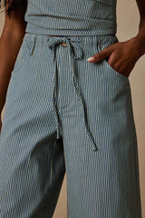 Ruby Blue Striped Cotton Wide-Leg Pants