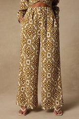Cove Ivory and Tan Boho Print Wide-Leg Trousers