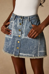 Hayzel Light Wash Denim Button-Front Mini Skirt