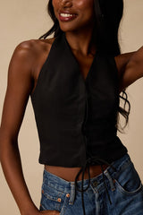 Tamika Black Lace-Up Tank Top