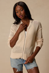 Bea Cream Pierced Knit Zip-Up Sweater